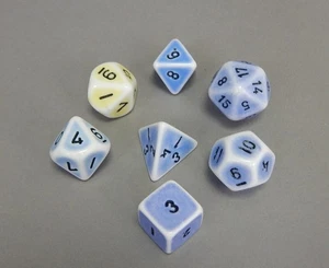7pc Crystal Caste Porcelain Blue polyhedral dice set OOP - Picture 1 of 2
