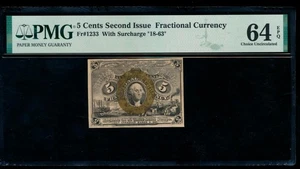 AC Fr 1233 $0.05 1862 fractional second issue PMG 64 EPQ with 18-63 surcharge - Picture 1 of 2