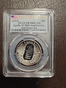 2019 S APOLLO 11 50c PR70 DCAM 50th Anniversary Moon Landing 1st Day Of Issue - Picture 1 of 2