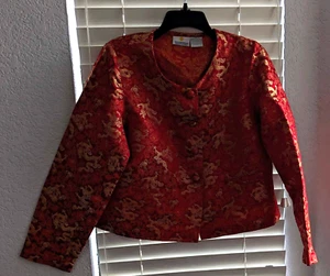 Smithsonian Institution Silk Blend Asian Style Jacket Red Gold Dragons Size S - Picture 1 of 7