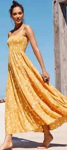 MISTER ZIMI Savannah dress in buttercup maxi sz 8 shirred yellow spot polka dot - Picture 1 of 6