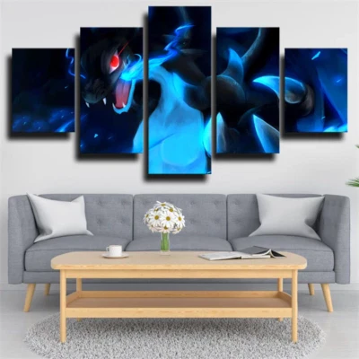 Arte de pared de lienzo panel de lucha tipo fuego azul Pokémon Charizard anime 5 piezas Foto 1 de 4