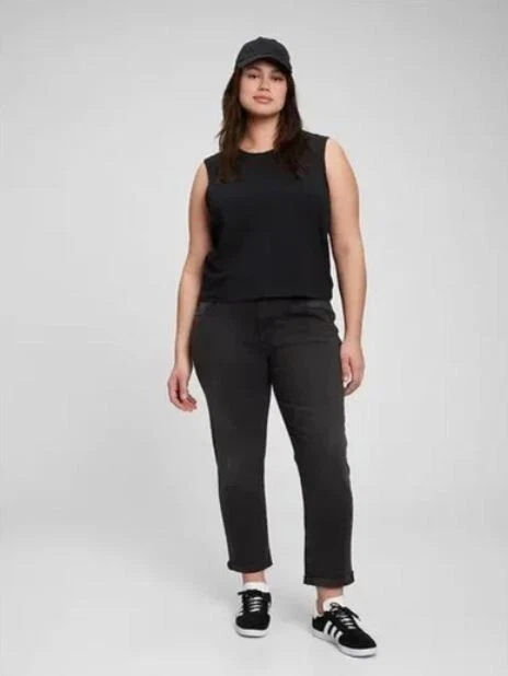 GAP 90's Mid-Rise Black Wash Girlfriend Jeans Raw Hem Size 25/0 RT #570538