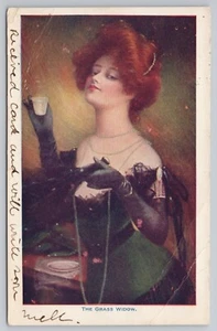 The Grass Widow Red Haired Beauty Plunging Neckline Green Black Dress 1907 UDB - Picture 1 of 2