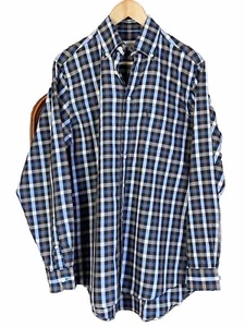 Aquascutum London Men’s Shirt Long Sleeve Check Blue Brown & Cream Size Medium - Picture 1 of 12