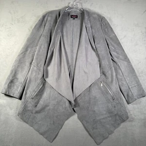VS2 by Vakko Womens Jacket L Gray Microsuede Open Front Draped  Zip Pockets - Picture 1 of 7
