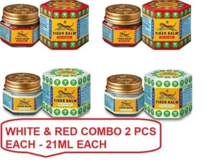 Combo of 2 Pcs White And 2 Pcs Red Tiger Balm Ointment 21ml FREESHIP WORLDWIDE - Picture 1 of 8