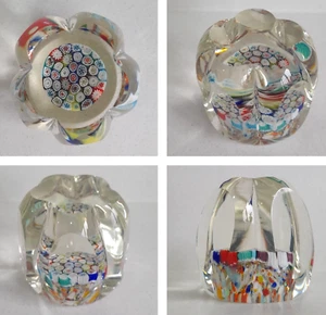 Vintage Murano Fratelli Toso Millefiori Faceted Flower Art Glass Paperweight - Picture 1 of 17