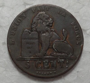 1851 BELGIUM 5 CENTIMES COPPER COIN - Picture 1 of 2