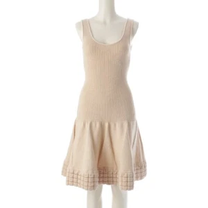 CHANEL 00A Wool Coco Mark Chocolate Bar Mini Dress Ivory P16328 Size 38 - Picture 1 of 10