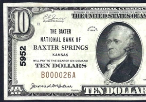 🇺🇸 KS 1929 $10 ♚♚ BAXTER SPRINGS, KANSAS ♚♚ PCGS VERY FINE 30 BOLD COLOR - Picture 1 of 3