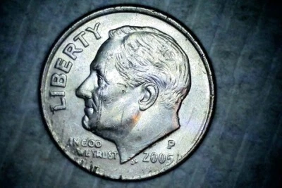 2005 P Dime Obv Partial Collar Feeder Finger Dmg RPM Rev Die Breaks Lamination + - Image 1 of 4