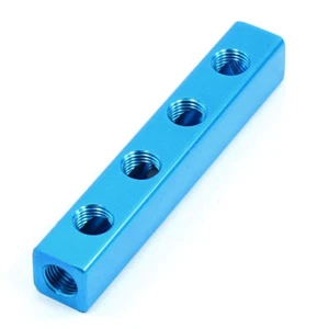 Blue 1/4"PT 4 Way 7 PortsThread Aluminum Manifold Block Splitter✦Kd - Picture 1 of 2