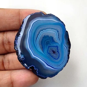 Blue Slice Agate Druzy Gemstone Loose Natural Geode Cabochon 99 Cts #9541 - Picture 1 of 8