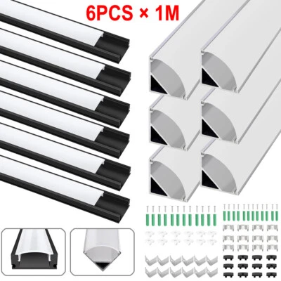 6 pack LED Aluminium Channel Profile 3.3ft Extrusion Diffuser Strip Lights Cover - Image 1 of 4