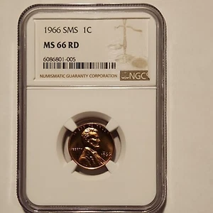 :1966 SMS 1C LINCOLN CENT NGC MS-66-RD BRIGHT-SHINE-RED LOW-POP HIGHEST-GRADES  - Picture 1 of 6