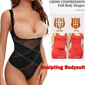 Women Cross Waist Trainer Bodysuit Full Body Shaper Tummy Control Faja Shapewear - Picture 1 of 20