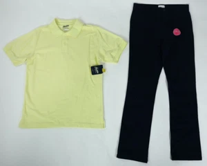 Boys 2 Piece Yellow Short Sleeve Polo Navy Pants School Uniform Set Sz 14 NEW - Picture 1 of 4