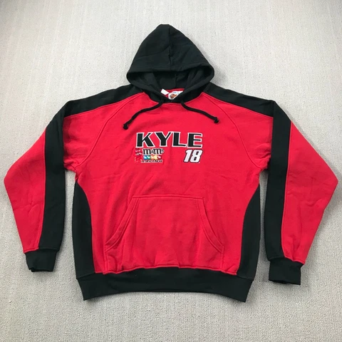 Kyle Busch M&M Hoodie Sweatshirt Mens Large Red Black Pullover NASCAR Racing Cover