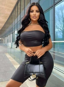 Women Two Piece Set Casual Party Strapless Crop Top Shorts Two Piece Outfit - Picture 1 of 7