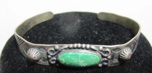 OLD PAWN GREEN TURQUOISE MARKED STERLING BRACELET WEIGHS 13.05 O/Z - Picture 1 of 9