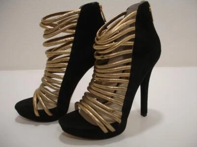 Mujer 8 M Michael Kors Cameron Negro Gamuza Metálico Dorado Sandalias Tacón Alto Bomba Foto 1 de 4