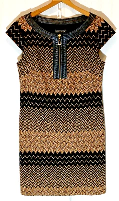 Vestido recto Jessica Howard para mujer manga gorra talla 8 negro marrón ribete de cuero Foto 1 de 3