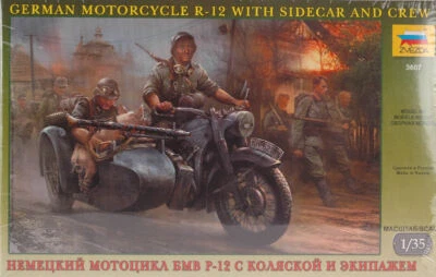 German Motorcycle WWII R-12 Sidecar And Crew Plastic Kit 1:35 Model ZVEZDA - Immagine 1 di 2
