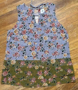 CABI Sz Medium Semi Sheer Chiffon Floral Striped Sleeveless Blouse Tie Back - Picture 1 of 8