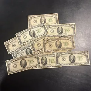 1934 Well Circulated Ten Dollar Bill • $10 Green Seal • Lime Seal Note - Picture 1 of 1