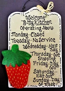STRAWBERRY SIGN Kitchen Operating Hours Wall Hanger Plaque Strawberries Decor - Picture 1 of 1