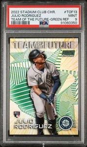 PSA 9 /99 2022 Stadium Club Chrome Julio Rodriguez Team of the Future Green RC - Bild 1 von 3