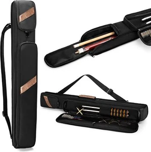 Pool Cue Case for 1 Butt & Shaft w/Handle, Shoulder Strap & Pocket - Picture 1 of 8