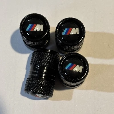 BMW M Performance Emblem Logo Black Tire Valve Stem Caps Set of 4 New - Image 1 of 4