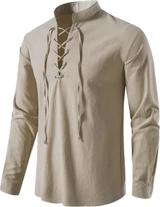 Joyesplay Medieval Costume Men Linen Shirt Men Pirate Renaissance Captain Top... - Picture 1 of 13