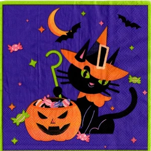Paquet 20 serviettes papier chat Halloween. Pack 20 paper napkins cat Halloween - Picture 1 of 1