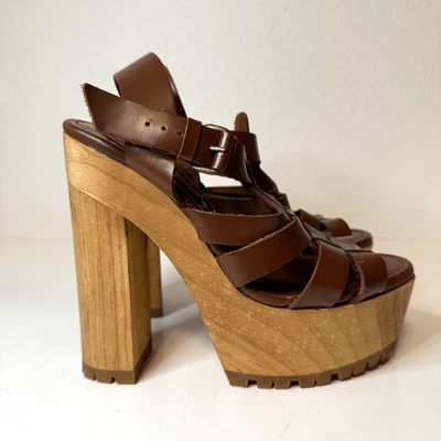 Sandalias Zara Basic de Tacón Plataforma Apilada con Tirantes Talla 37 Foto 1 de 4