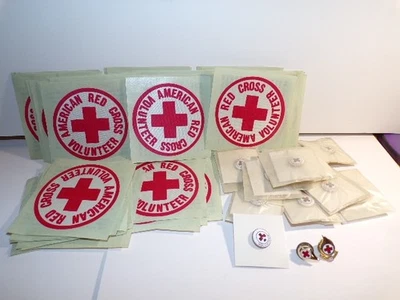 Vtg Red Cross 60 (disaposible) sleeve patches, 11 card pins, 2 loose pins (READ) - Image 1 of 4