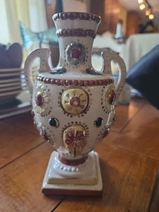 Antique Pompeyi Victorian Majolica Pottery Vase Late 19th Century Porcelain Vase - Picture 1 of 5