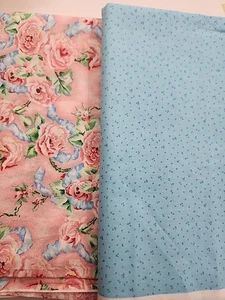 Vtg Quilt Fabric Gather Ye Rosebuds by Carol Widmann w Coordinating Blue Fabric - Picture 1 of 6