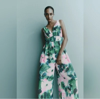 ZARA MONO LARGO MULTICOLOR ESTAMPADO FLORAL PIERNA ANCHA CON FORRO TALLA XS Foto 1 de 4