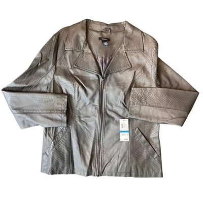 Chaqueta gris con cremallera con estampado de serpiente de cuero sintético XL Alfani para mujer nueva con etiquetas ORG $99 Foto 1 de 4