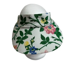 JANIE & JACK Floral Pique Bow Visor Size 2T-3 Girls White Green Pink Cotton Hat - Picture 1 of 6