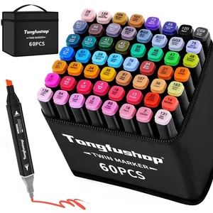 Tongfushop Pennarelli Marcatore 60 Colori Doppia Punta Pantoni Pennarelli ad - Foto 1 di 24