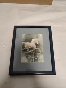 Arte enmarcado de 11"x9" (aspecto de acuarela)/imagen de caballo/marco de plástico azul/firmado - Imagen 1 de 8