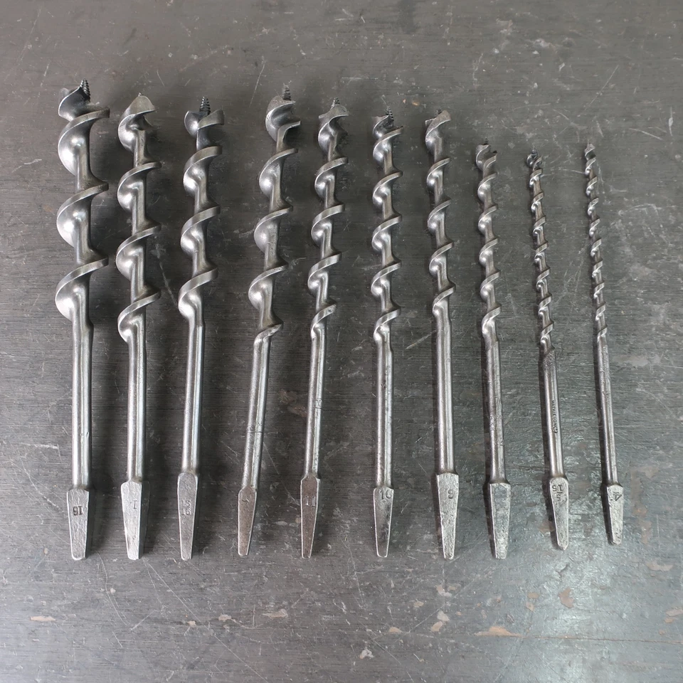 Vintage Auger Drill Bits x 10 - Irwin, Mathieson, Whitehouse etc Carpentry Tools - Image 1 of 4