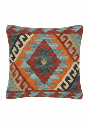 Diamond Cushion Cover Wool Cotton Multi Colour Terracota Kilim Cushion 50 x 50cm - Image 1 of 4