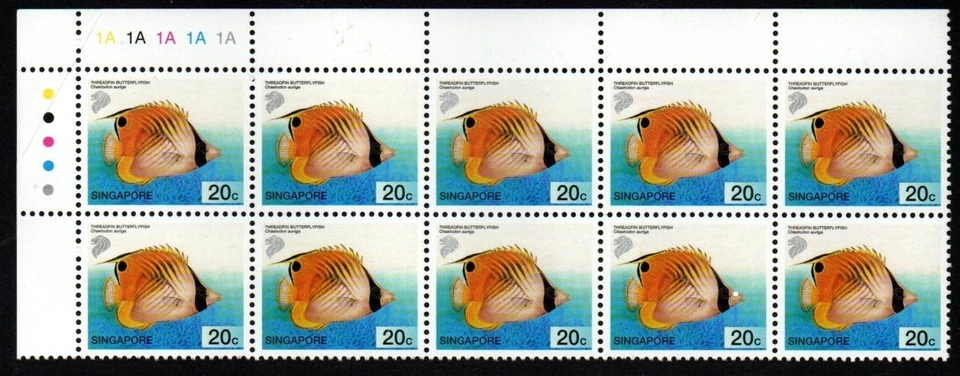 SINGAPUR SG1128 2001 20c PECES MARINOS TROPICALES EN BLOQUE DE 10 MNH Foto 1 de 1