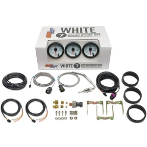 GlowShift White 7 Color Diesel Gauge Set - Boost Pyrometer EGT 30 Fuel Pressure - Picture 1 of 8