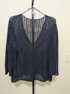 Jones New York Signature Women's Plus Blue Cardigan Sweater Open Knit Size 3X - Picture 1 of 14